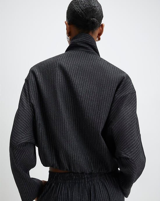 River Island Womens Bomber Jacket Grey Pinstripe Funnel Neck - Image 3