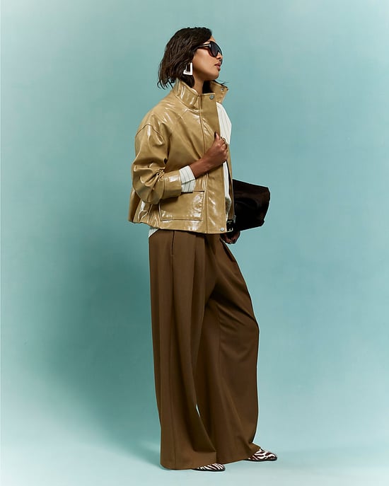 River Island Womens Bomber Jacket Beige Vinyl Funnel Neck - Image 2