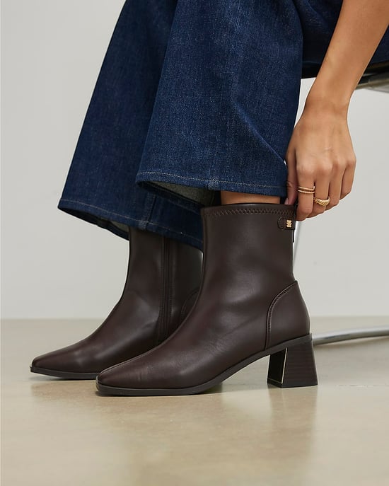 River Island Womens Sock Boots Brown Block Heel Stretch - Image 5