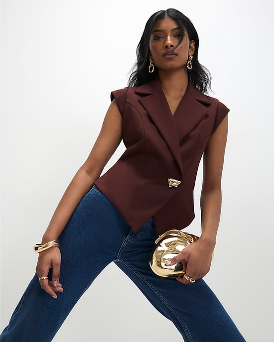 River Island Womens Waistcoat Brown Cap Sleeve Twill - Image 2