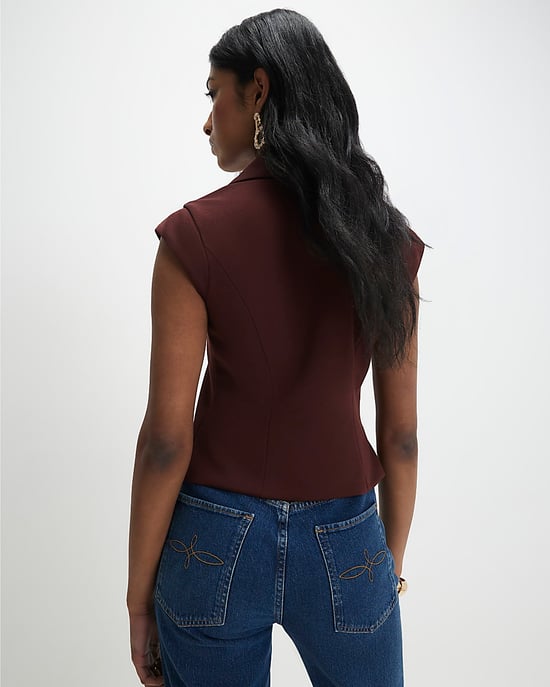 River Island Womens Waistcoat Brown Cap Sleeve Twill - Image 3
