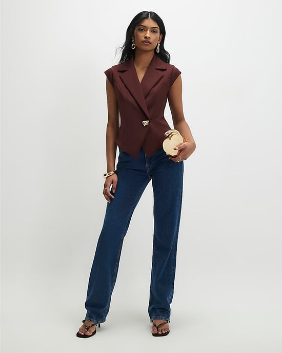 River Island Womens Waistcoat Brown Cap Sleeve Twill - Image 4