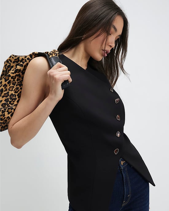 River Island Womens Waistcoat Black Collarless Asymmetric - Image 4