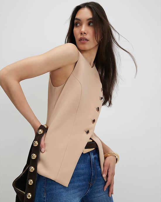 River Island Womens Waistcoat Beige Collarless Asymmetric - Image 3