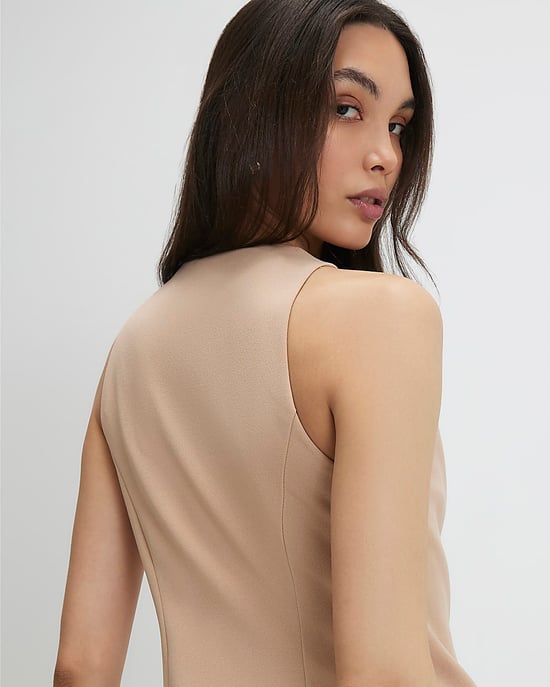 River Island Womens Waistcoat Beige Collarless Asymmetric - Image 4