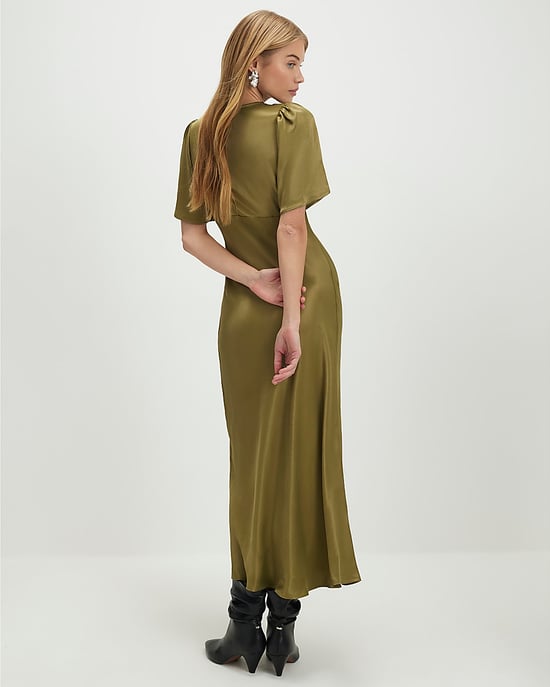 River Island Womens Slip Dress Khaki V-Neck Lace - Image 3