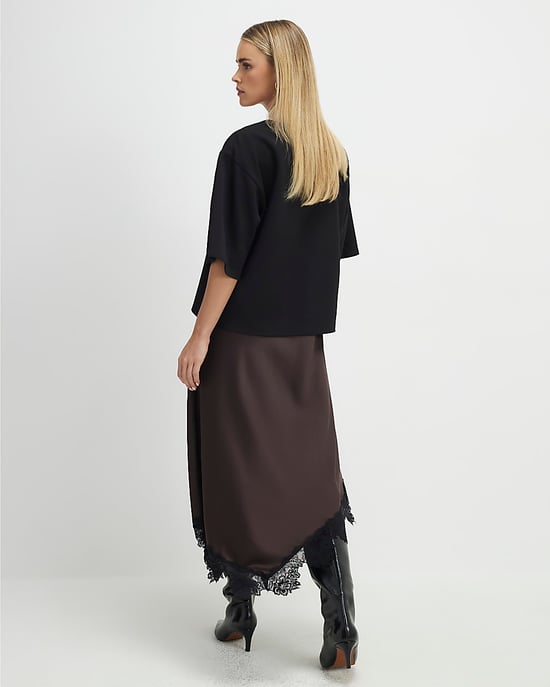 River Island Womens Maxi Dress Petite Brown Lace Hybrid T-Shirt - Image 3