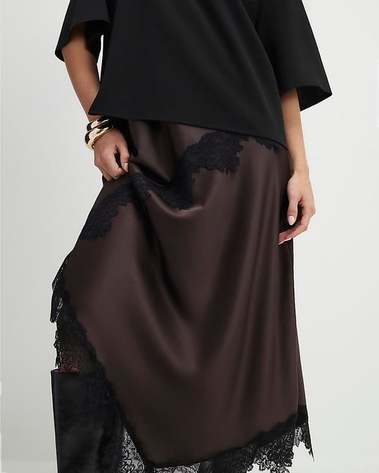 River Island Womens Maxi Dress Petite Brown Lace Hybrid T-Shirt - Image 4