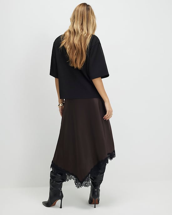 River Island Womens Maxi Dress Brown Lace Hybrid T-Shirt - Image 3