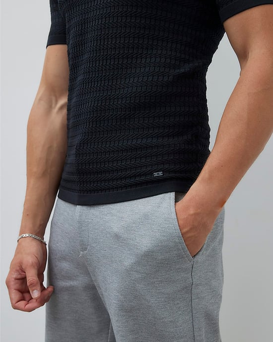 River Island Mens T-Shirt Black Muscle Fit Textured - Image 3