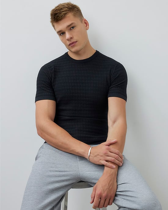 River Island Mens T-Shirt Black Muscle Fit Textured - Image 4