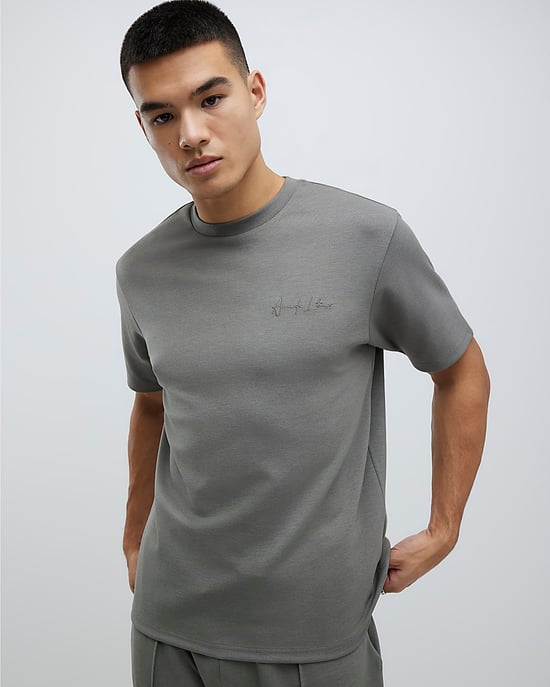 River Island Mens T-Shirt Khaki Slim Fit Long Sleeve - Image 1
