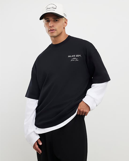 River Island Mens T-Shirt Black Oversized Fit Palais Dept - Image 1