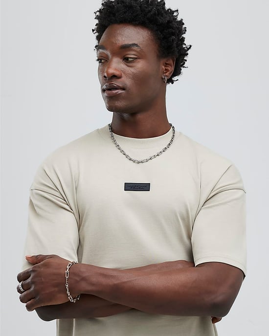 River Island Mens T-Shirt Beige Oversized Fit Luminis Studios - Image 3
