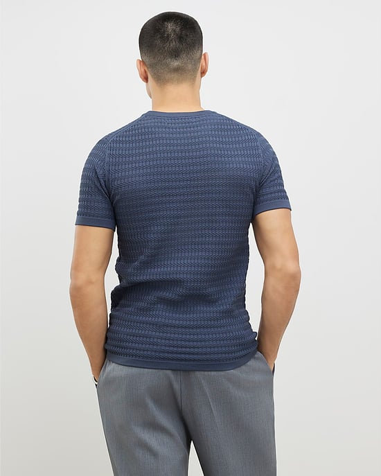 River Island Mens T-Shirt Blue Muscle Fit Textured Knit - Image 3