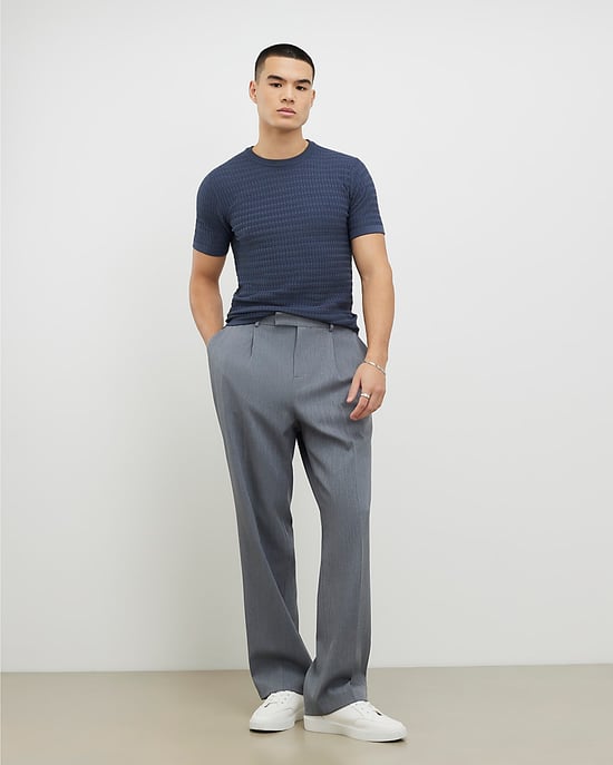 River Island Mens T-Shirt Blue Muscle Fit Textured Knit - Image 4