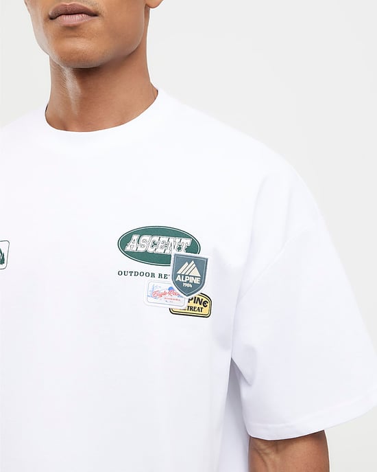 River Island Mens T-Shirt White Oversized Fit Alpine Badging - Image 3