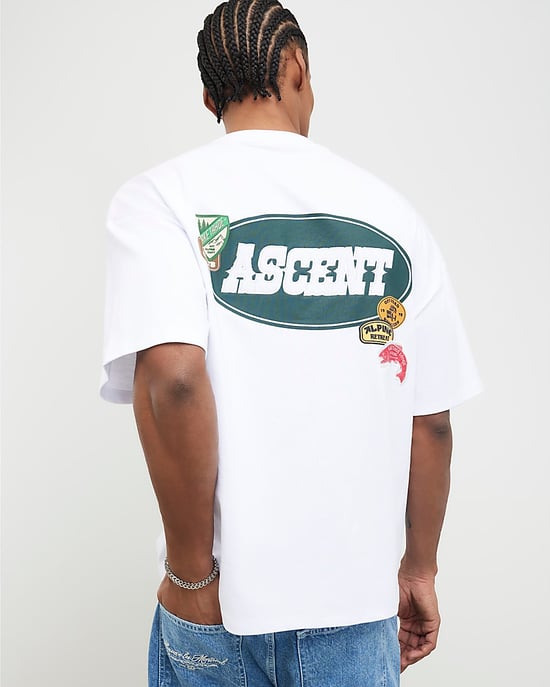 River Island Mens T-Shirt White Oversized Fit Alpine Badging - Image 4