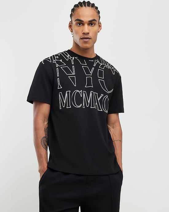 River Island Mens T-Shirt Black Regular Fit NYC MCMXII - Image 1