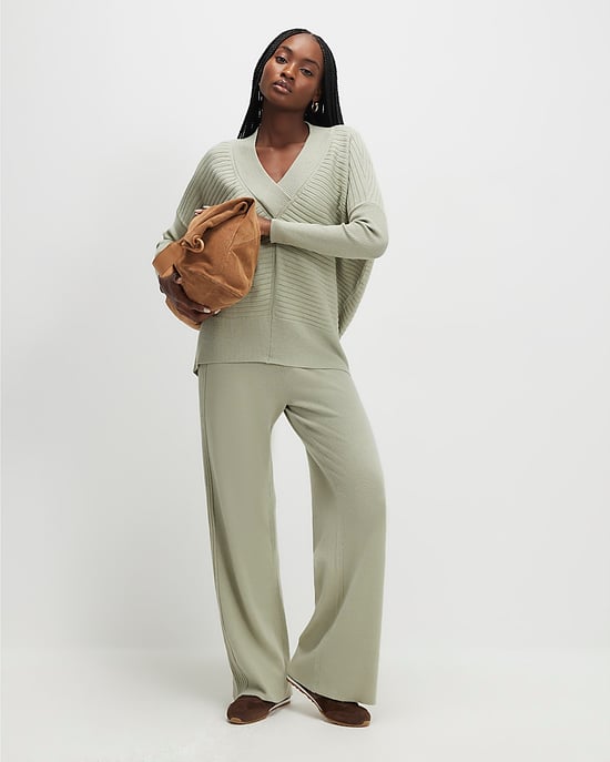 River Island Womens Jumper Green V-neck Ribbed - Image 3