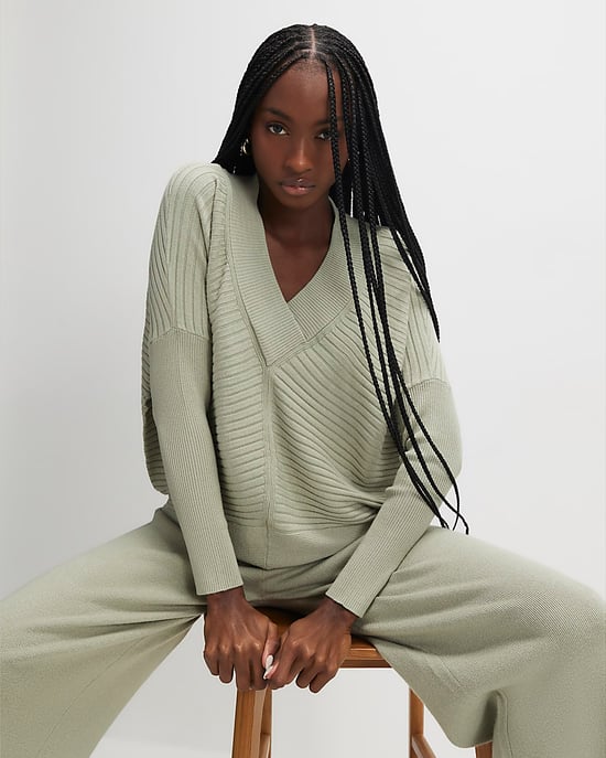River Island Womens Jumper Green V-neck Ribbed - Image 4