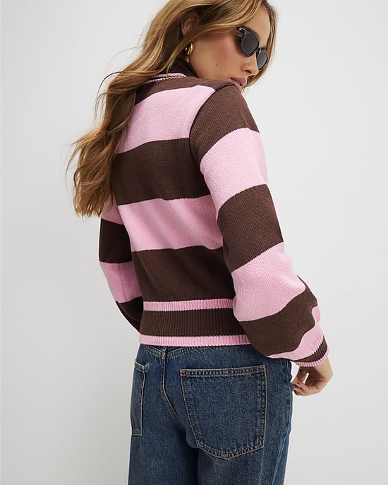 River Island Womens Cardigan Brown Knitted Striped - Image 3