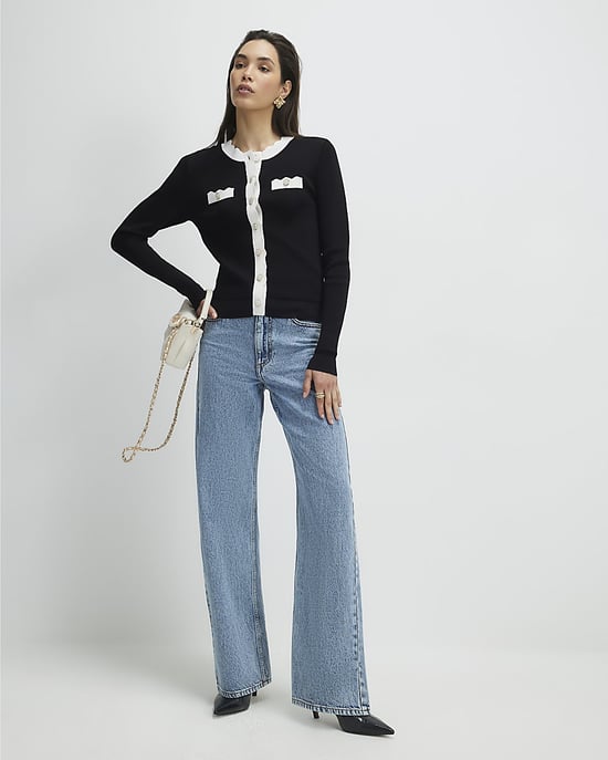 River Island Womens Cardigan Black Fitted Tipped Neat - Image 2