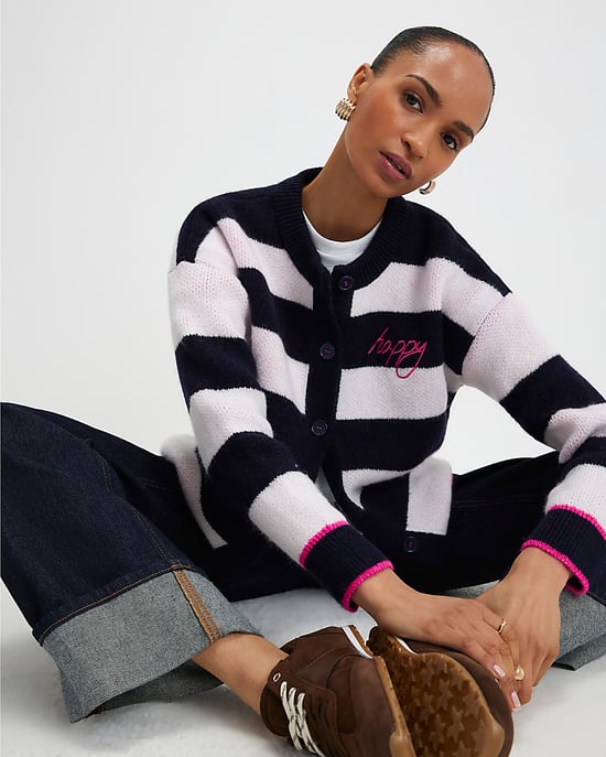 River Island Womens Cardigan Navy Knitted Striped Happy - Image 3