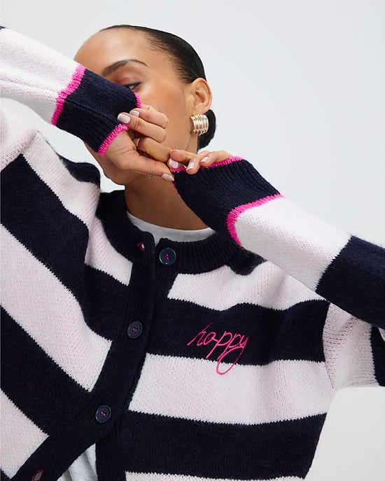 River Island Womens Cardigan Navy Knitted Striped Happy - Image 4