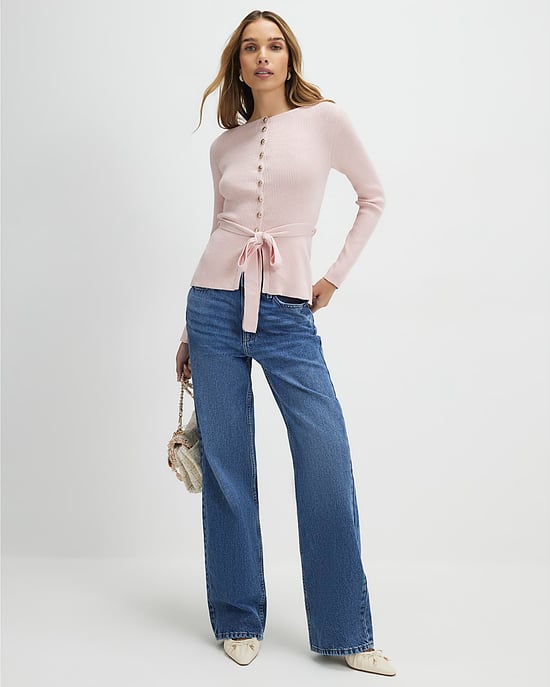 River Island Womens Cardigan Pink Waisted Ribbed - Image 3