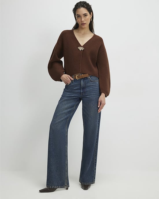River Island Womens Cardigan Brown Knitted Gold Detail - Image 4