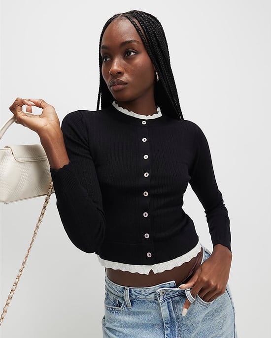 River Island Womens Cardigan Black Scallop Trim - Image 1