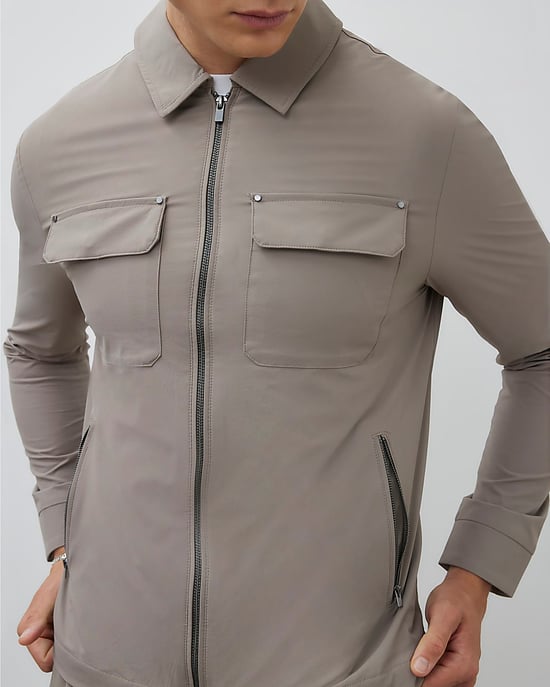 River Island Mens Shacket Beige Muscle Fit Collared - Image 4