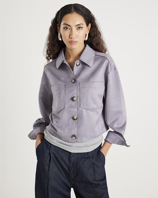 River Island Womens Overshirt Blue Faux Suede Collared - Image 1