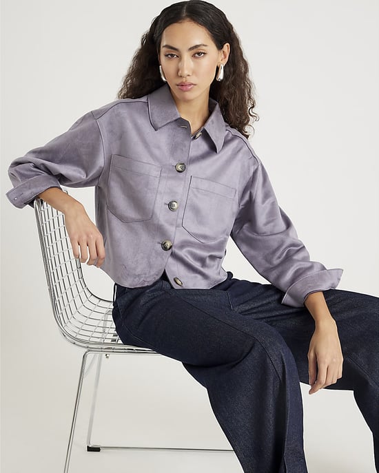River Island Womens Overshirt Blue Faux Suede Collared - Image 4