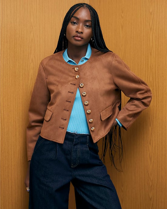 River Island Womens Trophy Jacket Brown Faux Suede Button Up - Image 5