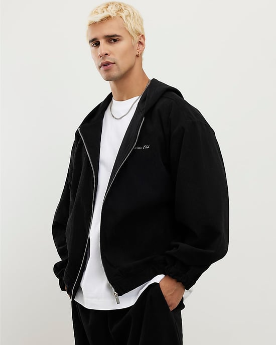 River Island Mens Hoodie Black Sanctuaire Corduroy Zip Through - Image 1