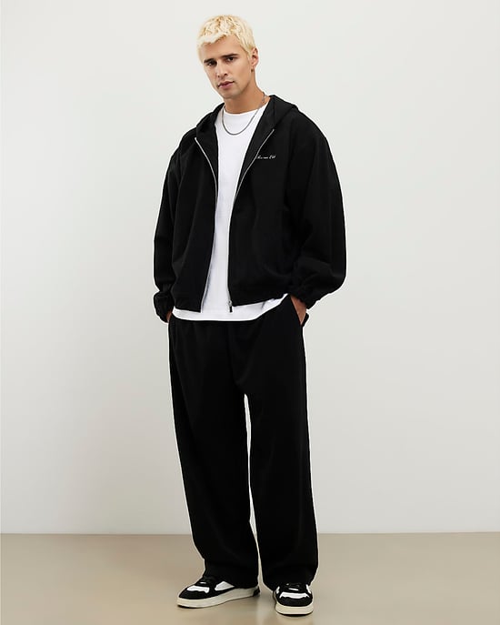 River Island Mens Hoodie Black Sanctuaire Corduroy Zip Through - Image 2