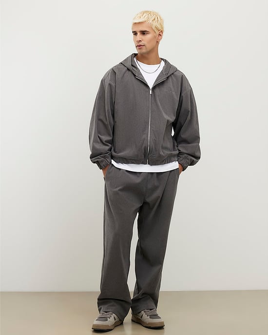 River Island Mens Hoodie Grey Sanctuaire Corduroy Zip Through - Image 3