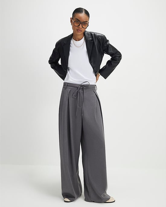 River Island Womens Trousers Grey Tie Front High Waisted Trouser - Image 1