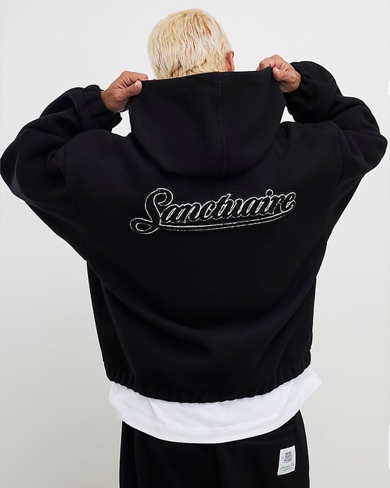 River Island Mens Hoodie Black Oversized Fit Sanctuaire Felt - Image 2