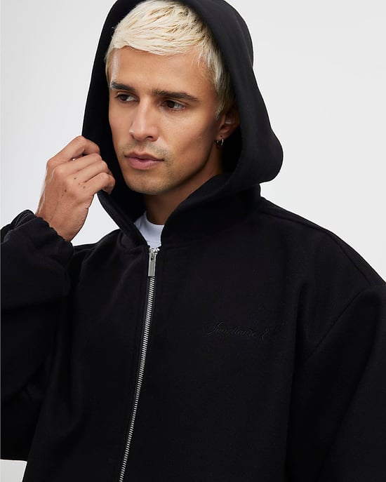 River Island Mens Hoodie Black Oversized Fit Sanctuaire Felt - Image 3