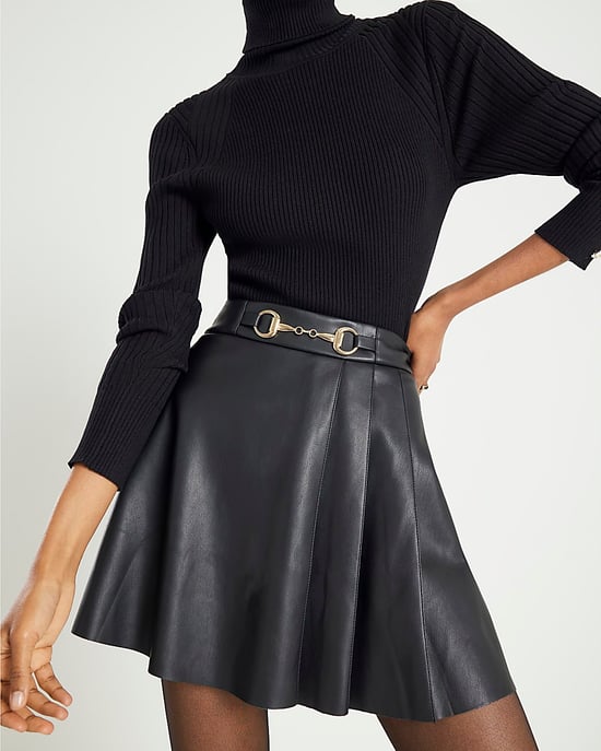 River Island Womens Mini Skirt Black Faux Leather Snaffle Trim - Image 4