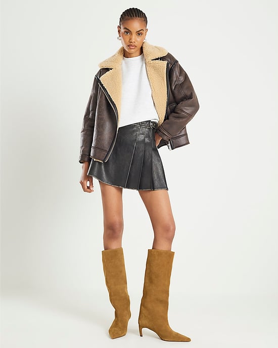 River Island Womens Mini Skirt Black Faux Leather Pleated - Image 3