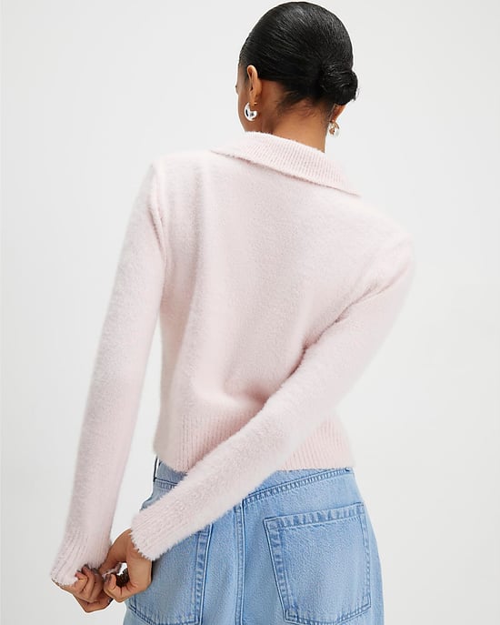 River Island Womens Polo Top Pink Long Sleeve Fluffy - Image 3