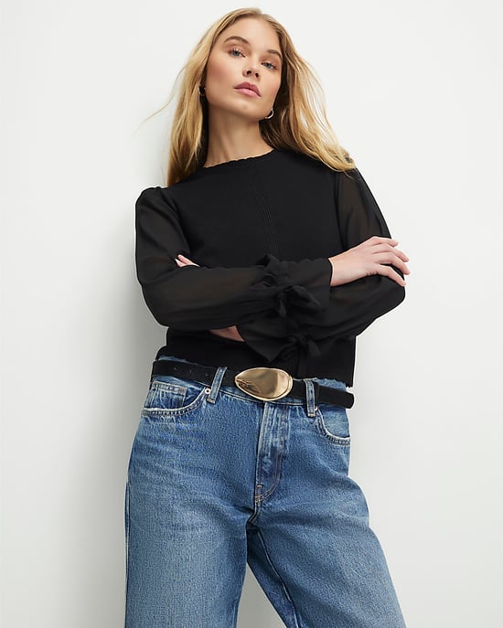 River Island Womens Top Black Knitted Long Chiffon Sleeve - Image 1