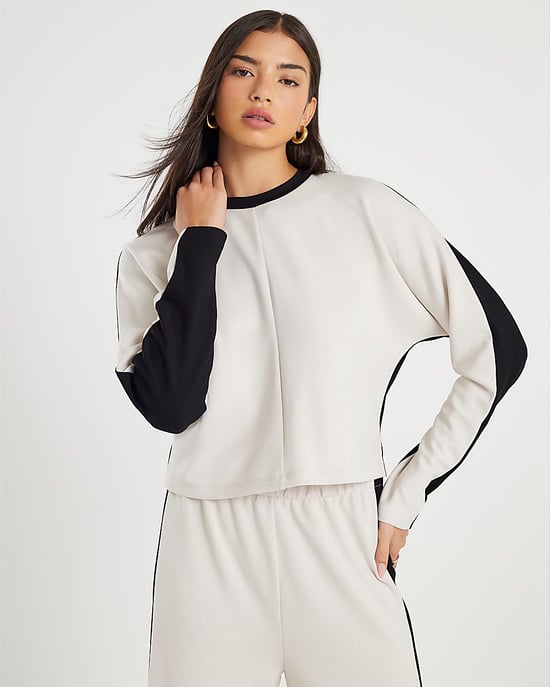 River Island Womens Sweatshirt Cream Colour Block Batwing - Image 1