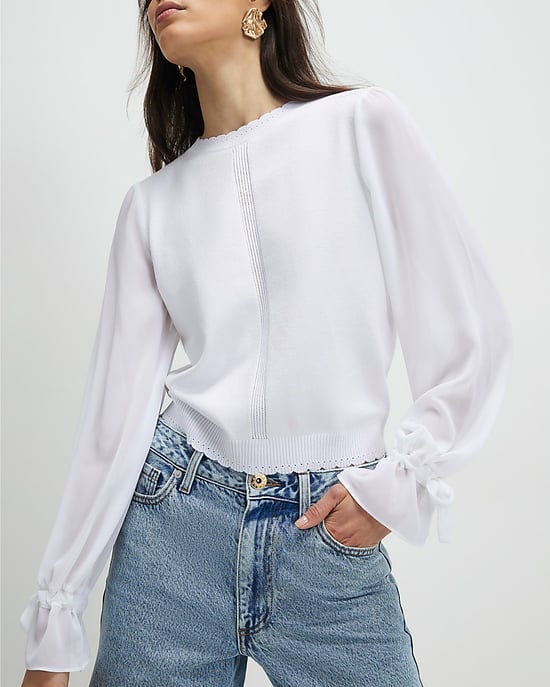 River Island Womens Blouse White Chiffon Long Sleeve - Image 1