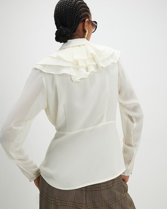 River Island Womens Blouse Cream Long Sleeve Wrap Ruffle - Image 3