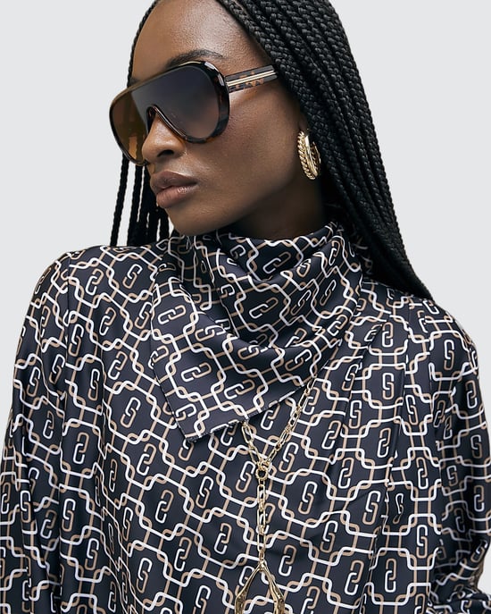 River Island Womens Shirt Black Geometric Print Scarf - Image 1